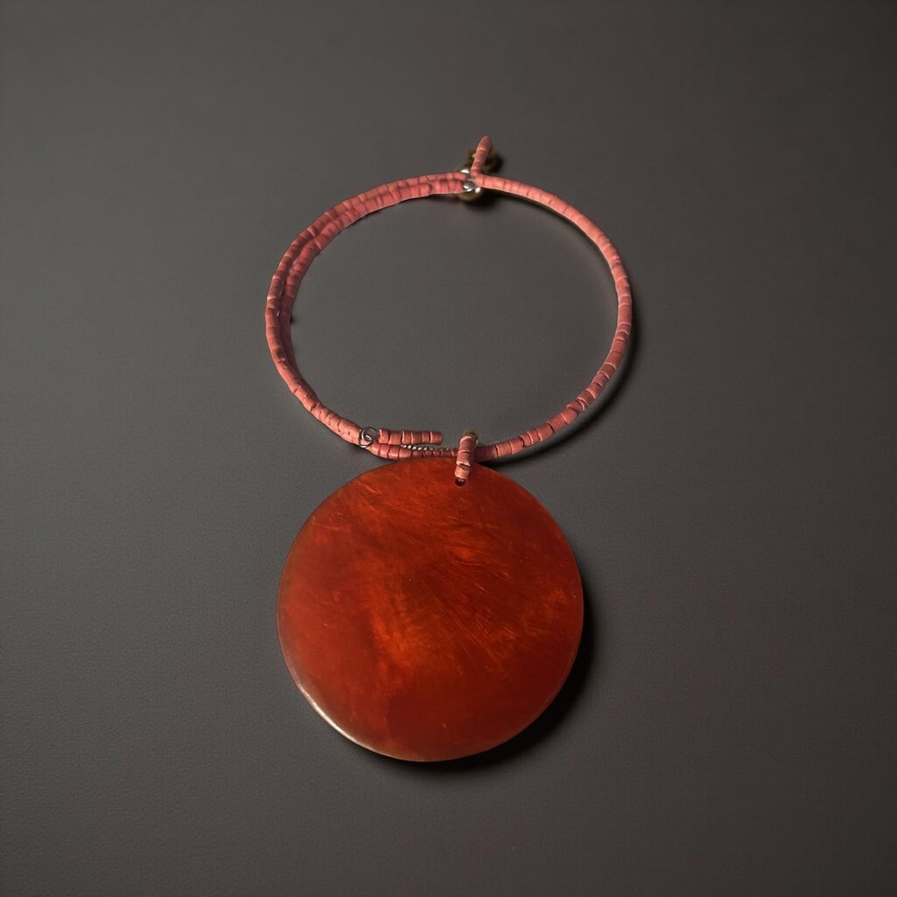 Red Minimalist Circular Necklace with Pendant